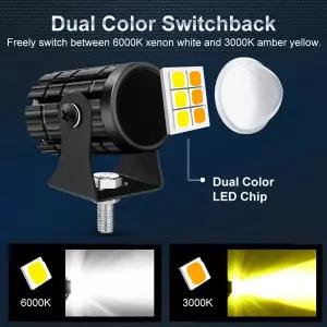 2Pcs 바이크 오토바이 스포트라이트 방수 하이-로우 빔 LED 헤드라이트 8000LM 운전 안개등 노란색  흰색