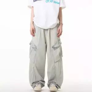 EAMT 여자 와이드 청바지 빈티지 워싱 카고 커플 일자핏 팬츠 패션 EUNG1