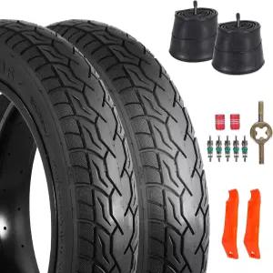 RUHUO 2팩 20x4.0 뚱뚱한 자전거 타이어 및 튜브 20인치 산악 전기 레버 2개가 있는 접이식 교체