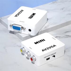 VGA to AV 컨버터 RCA 어댑터 (TV 박스 PC용 3.5mm 오디오 케이블 포함) 1080P AV2VGA