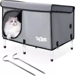 야외 고양이 집 겨울용 단열 야생 아늑한 쿠션이 있는 방수 침대 회색 대형