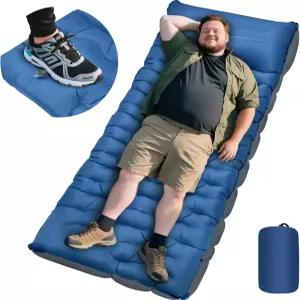 캠핑 수면 패드 베개 내장 풋 펌프가 있는 초강력 6인치 매트 하이킹 배낭 여행 텐트 휴대용 컴팩트