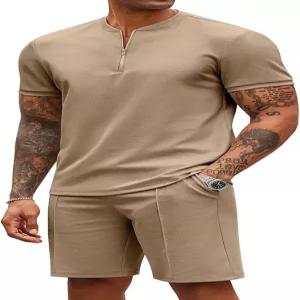 COOFANDY 남성용 투피스 캐주얼 쿼터 집 폴로 티셔츠와 반바지 세트 운동 조깅 여름 운동복