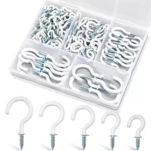 Pyleevmv 110Pcs 프리미엄 나사 고리 5가지 크기의 흰색 비닐 코팅 컵 작은 1/2부터 천장 1-1/2까지 식물을