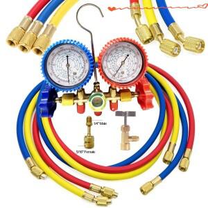 냉매 매니폴드 게이지 세트 에어컨 진단 도구 후크 호스 충전 R410A R22