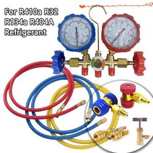 호스 커플러 및 어댑터가 포함된 3방향 AC 매니폴드 게이지 세트 냉매 R410A R32 자동차