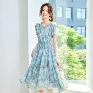 EAMT 원피스 스커트 여사친 여름 벌룬 쉬폰 예쁜 프린트 A라인 YJ2