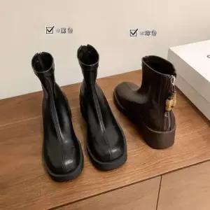 엘럽 여자 빈티지 뒷지퍼 빅사이즈 워커 슬림 통굽 부츠 워커힐 라운드 스판 박템5