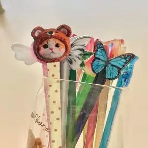 소품샵 비녀 아크릴 캐릭터 고양이 과일 귀여운 포인트 올림머리 무대 공연 물결 한복