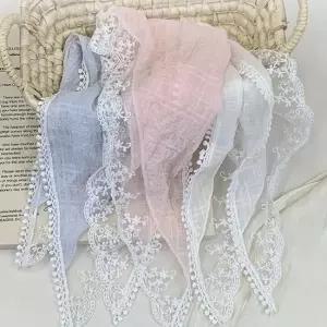 파스텔톤 펀칭 레이스 쁘띠 스카프 가방장식 넥포인트 여성스카프 쉬폰스카프