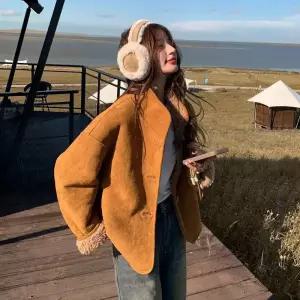 피로달 여성용 페이크 퍼 일체형 코트 자켓 가죽 HO1