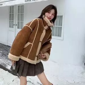 피로달 여성용 페이크 퍼 일체형 코트 자켓 가죽 HO1