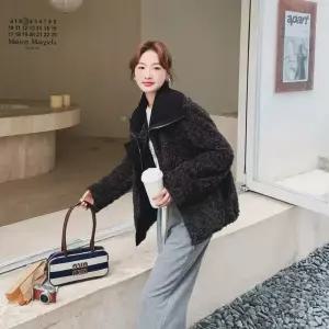 피로달 여성용 페이크 퍼 일체형 코트 자켓 가죽 HO1