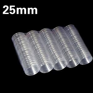 100 조각 25mm 투명 플라스틱 보호기 캡슐  칩 케이스 토큰 보드 게임 동전 수집 홀더 상자
