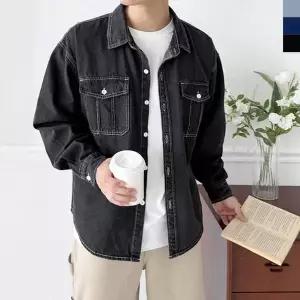 [RIZPICK]청바지 남자셔츠 캐쥬얼 옥스포드 루즈 긴팔 단가라