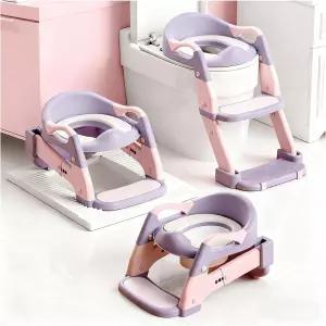 스너지 유아 배변 트레이닝 시트 3-in-1 접이식 변기 스텝 스툴 조절식 의자 소변기 포함 핑크 퍼플