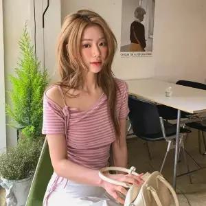 [하프클럽/옷자락]여성 슬림핏 오프숄더 스트라이프 티셔츠 남방 판초