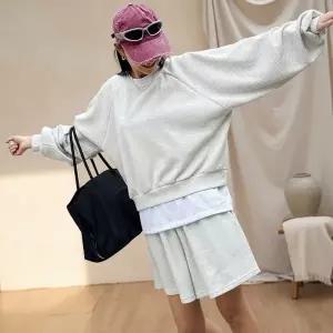 여성 와플 나그랑 퍼프 맨투맨 반바지 세트