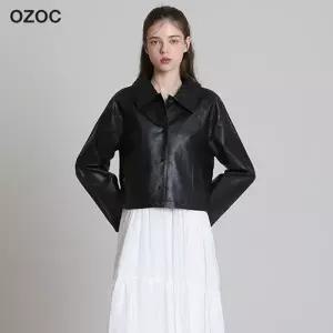 [오조크(OZOC)] 카라넥 숏 페이크레더 자켓 (택가격: 198000원)