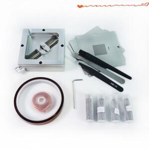 10PCS 90mm 범용 BGA 스텐실 솔더 볼이있는 리볼링 팩 ESD 핀셋 브러시 테이프 재 작업 키트