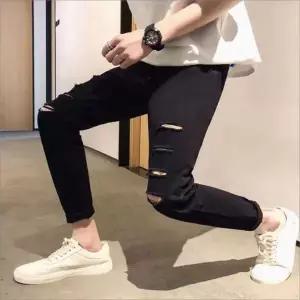 [하프클럽/]남성 찢청 스키니진 블랙데님 슬림핏 데일리 청바지