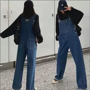 [하프클럽/]와이드핏 데님 꾸안꾸 청 점프수트 데일리 멜빵바지