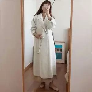 [하프클럽/]깔끔 겨울 더블카라 3색 롱 모직 코트 여자 허리벨트
