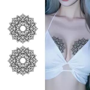 섹시한 만다라 패턴 가슴 니플 스티커 브레스트 다투라 꽃 타투 패치 방수 및 땀 방지 임시 가짜