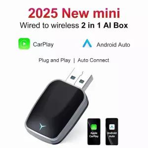 2025 신형 2 in 1 무선 카플레이 AI 박스 안드로이드 오토 플러그 앤 기존 유선 변환 가능
