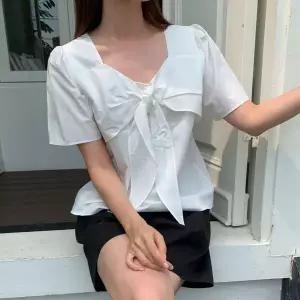 [클리어런스]반소매 코튼 여름하객룩 로프 리본블라우스 블라우스_5