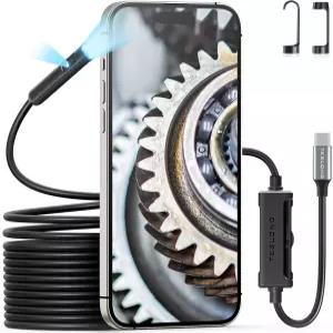 듀얼 렌즈 내시경 라이트 포함 테슬롱 USB-C 검사 카메라 8+1 LED 조명 iPhone 15 Android(16.5FT)와