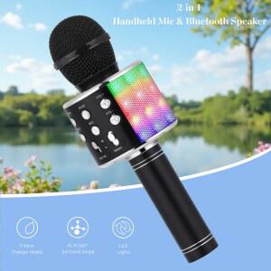 마이크솜 커버 스펀지 성인과 어린이를 위한 무선 효과 에코 마이크 조명 노래방 LED 스피커 음성 블루투스 파티용 변조기