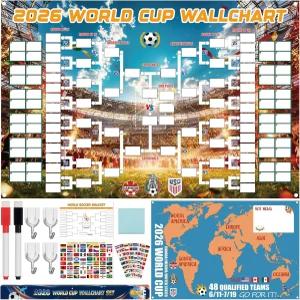 K KERNOWO 2026 월드컵 월차트 세트 재사용 가능한 국기 스티커 64장이 포함된 DIY 축구 일정 포스터