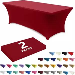 ABCCANOPY 2팩 4피트 레드 스판덱스 테이블 커버 스트레치 핏 주름 방지 테이블보 재사용 직사각형 접이식