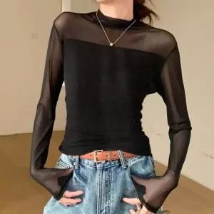 [하프클럽/]쉬어소재벨벳 하이넥 티탑 심플