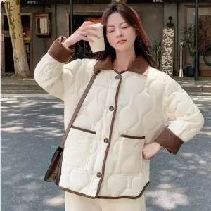 [하프클럽/]여성용 코듀로이원단 보온퀼팅 점퍼후드집업 골덴 투톤 유니크