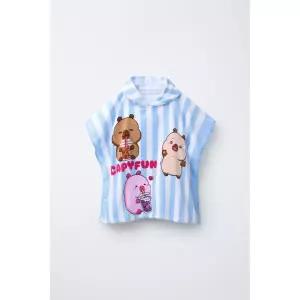 [국내배송] 자라 ZARA CAPIBARA CAPYFUN ⓒ 스트라이프 판초 타월 - 블루 971550