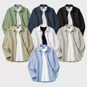 [화이트빌딩]남자린넨셔츠 남성 봄 여름 워싱 린넨 셔츠 캐주얼 긴팔 남방 빅사이즈