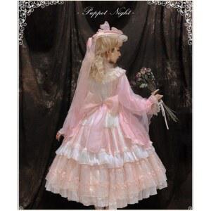 호환 공주 클래식 드레스, 궁전 스타일, 헤비 레이스 보우, 긴 소매, 핑크 빈티지 원피스 공주 드레스, FISH001