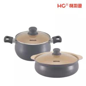 해피콜 친환경 세라믹코팅 아리 IH 인덕션냄비 2종B세트(양손20+테이블냄비24)