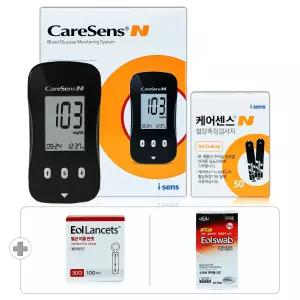 케어센스N 당뇨 검사 혈당계 시험지 세트[혈당측정기+측정지 60매+침110개+솜100매]체크기 검사지