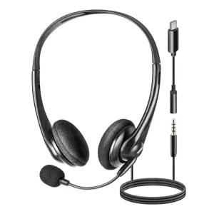 어학용 인강용 사무용 C타입+3.5mm(4극) 유선 헤드셋 노트북 PC 컴퓨터 핸드폰 태블릿 가성비 추천