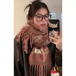 체크 목도리 핑크 머플러 겨울 여성용 두꺼운 이쁜