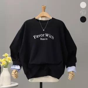 [모노시크] 프렌첼 스트라이프 커프스 레터링 맨투맨_MNTG583