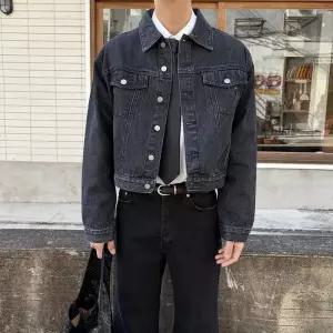 미니멀 크롭 청자켓 워싱 남자 세미 오버핏 데님