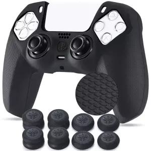 PS5 컨트롤러용 YoRHa 그립 텍스처 실리콘 커버 스킨 케이스 x 1 블랙 프로 엄지 8