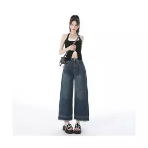 여자 일자 스트레이트 핏 청바지 빈티지 와이드 여름용 하이웨스트 슬림 9부 바지 BE2
