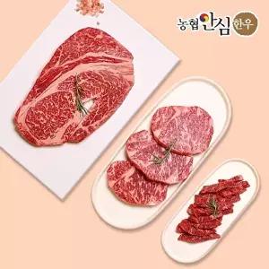 [농협안심한우][농협안심한우][냉장] 1등급 패밀리한판 구이세트 600g (등심/안심/갈비)