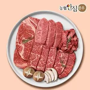 [농협안심한우][농협안심한우][냉장] 1등급 한우 구이 5종 가족팩 1kg (등심/채끝/살치/갈비/부채)