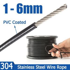 1-20M 1/1.2/1.5/2/3/4/5/6mm 검정색 PVC 코팅 강철 와이어 304 스테인레스 스틸 연선 로프 소프트 케이블
